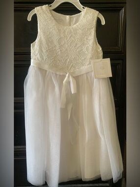 Bella by Marmallata White Lace Bodice & Tulle Ribbon Party Dress
